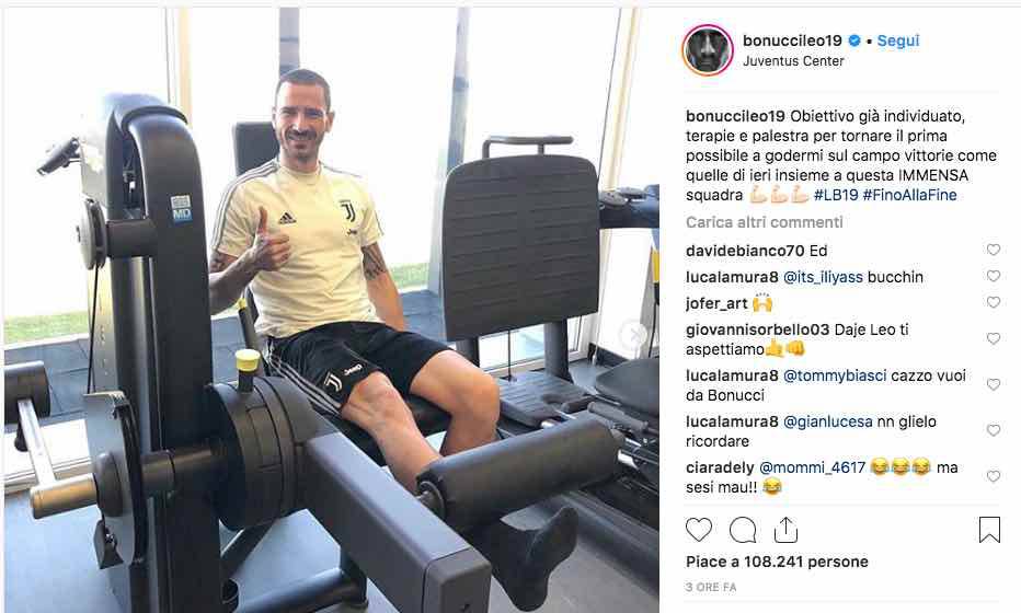 Bonucci già al lavoro per tornare al più presto in campo.