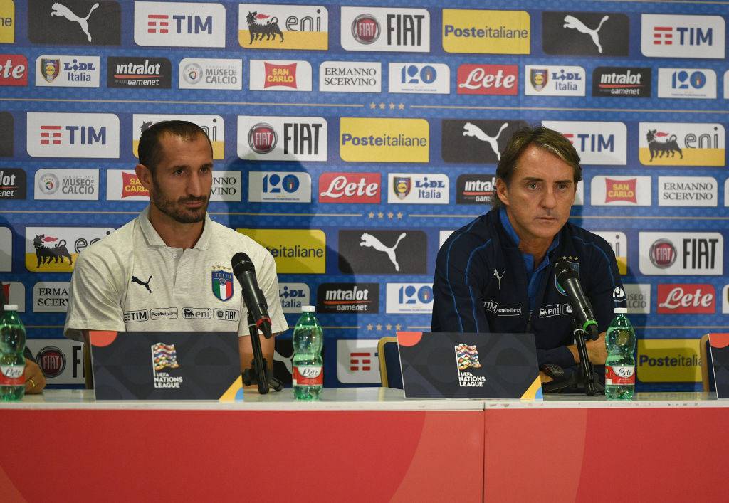 Mancini e Chiellini Italia conferenza vigilia Finlandia