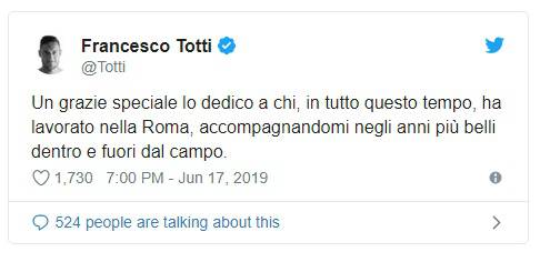 Francesco Totti ringraziamenti social