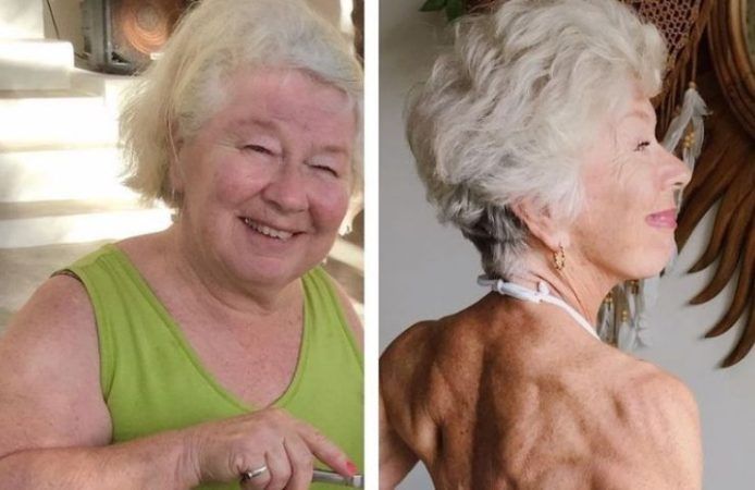 Joan MacDonald prima e dopo gli allenamenti 